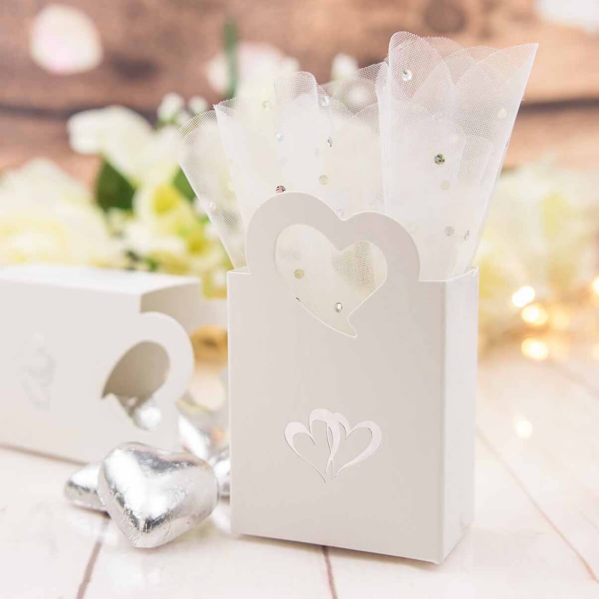 Silver Double Heart Favour Box Wedding Favours Aussie Wedding Shop