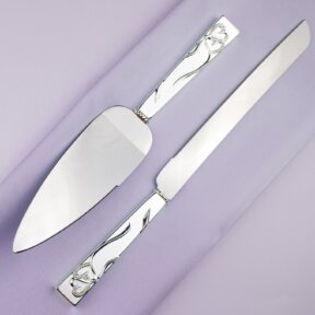 Silver Sweethearts Cake Knife and Server Set