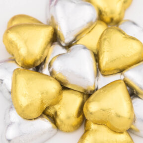 gold and silver chocolate hearts