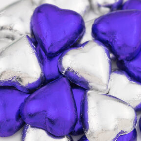 purple and silver chocolate hearts