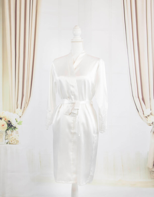 white silk bridal robe