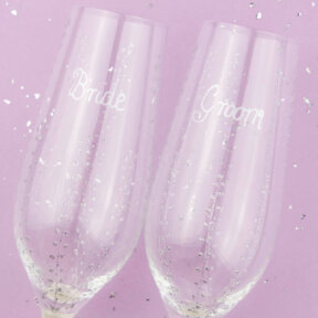 Sparkling Bubbles Bride and Groom Champagne Flutes  