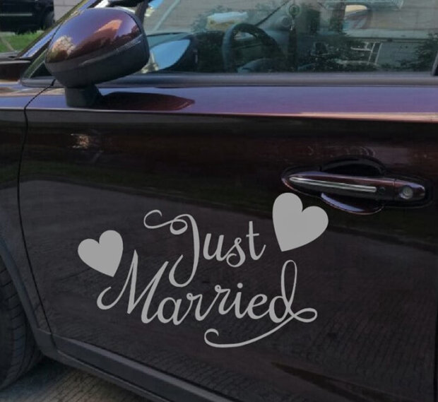 Just Married with Lovely Love Hearts Car Decal