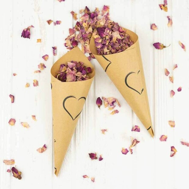 Kraft Wedding Confetti Cones - Blushing Roses