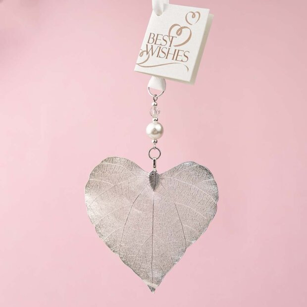 Silver Leaf Heart Charm