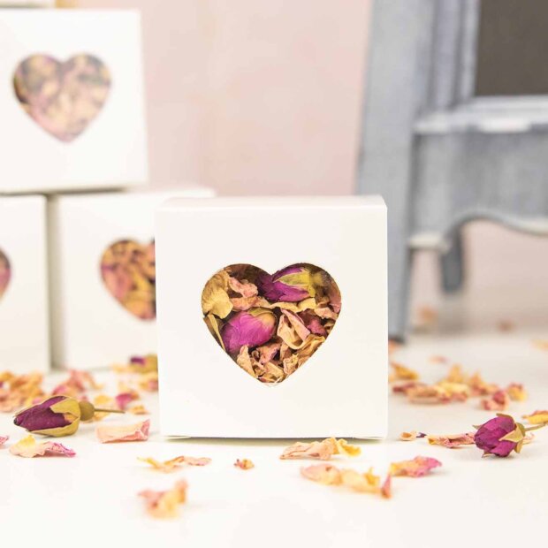 White Wedding Confetti Boxes-Blushing Roses