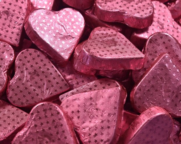 pink embossed chocolate hearts white chocolate