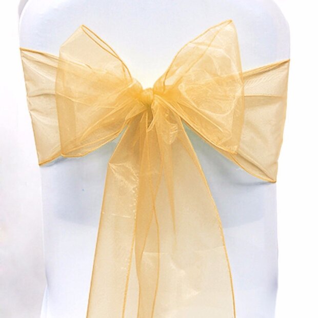 shimmering gold organza chair sashes