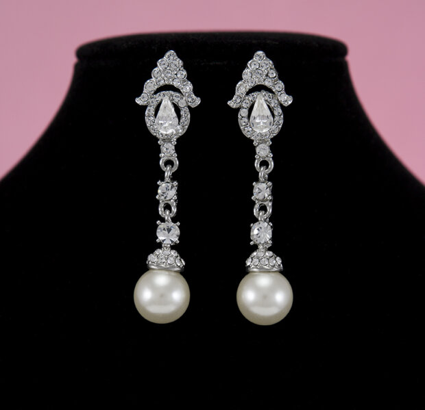 Bridal Earrings with Rhinestones and Pearls