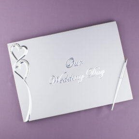 Silver Sweet Hearts Guest Book and Pen Set